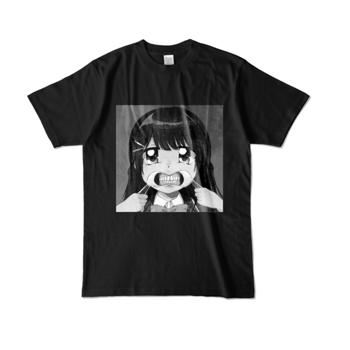 マウスオープナーで歯を見せる月ノ美兎カラーTシャツ カラーTシャツ - L - ブラック - 背景アリ