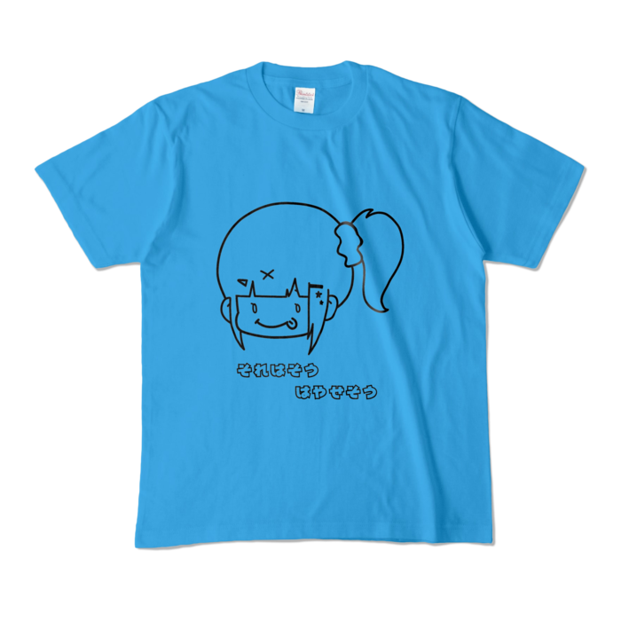 ぺろりんはやちぇ文字付きTシャツ - M - ターコイズ