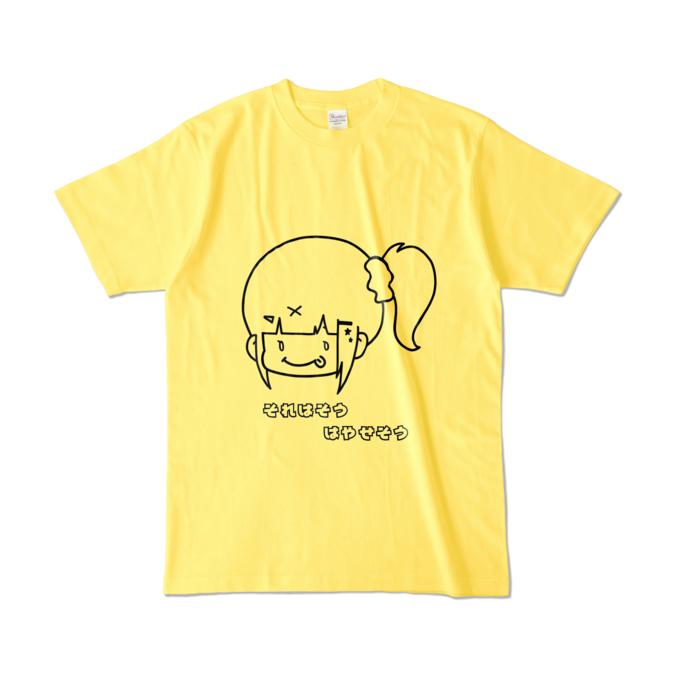 ぺろりんはやちぇ文字付きTシャツ - L - イエロー