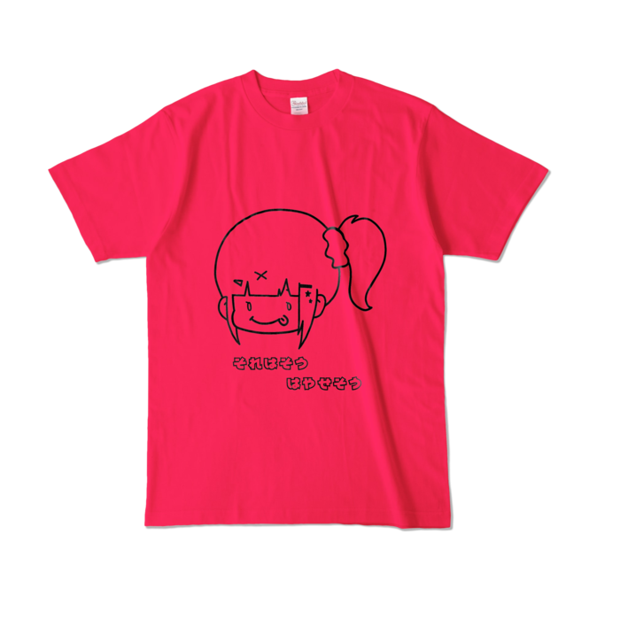 ぺろりんはやちぇ文字付きTシャツ - L - ホットピンク