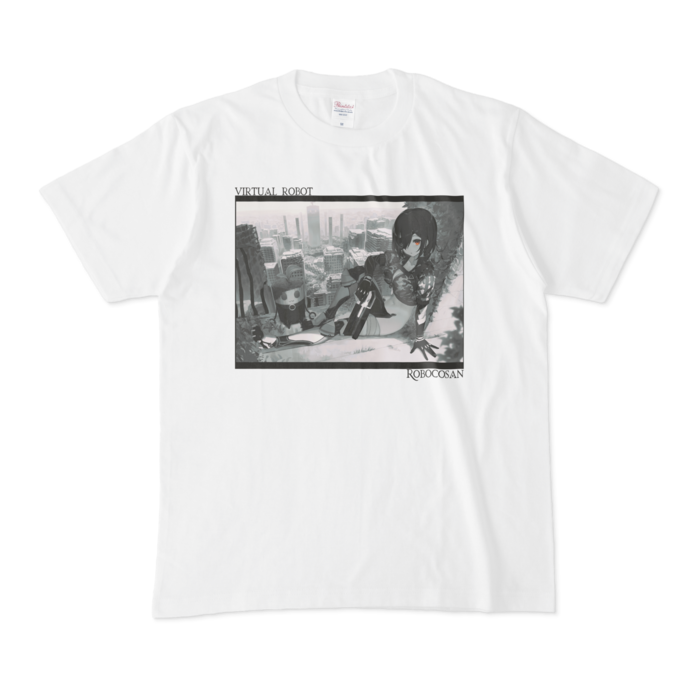 ロボ子さん バーチャルロボットTシャツ「モノクロ白」の商品画像
