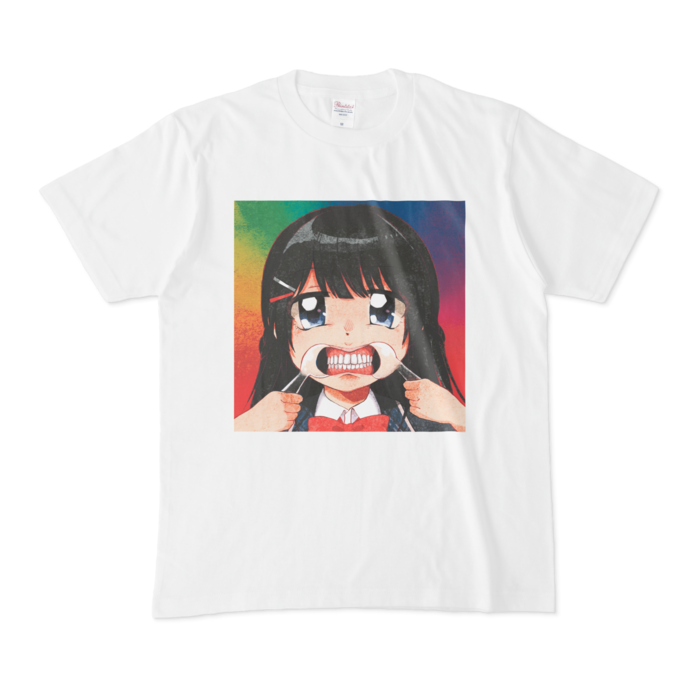 マウスオープナーで歯を見せる月ノ美兎白Tシャツ Tシャツ - M - カラー