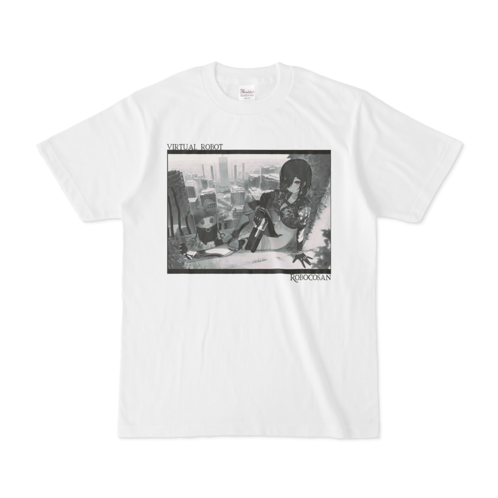 ロボ子さん バーチャルロボットTシャツ「モノクロ白」の商品画像