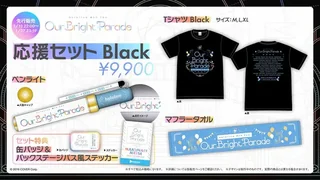 応援セット Black(ペンライト、Tシャツ Black、マフラータオル、セット特典の缶バッジ&バックステージパス風ステッカー)