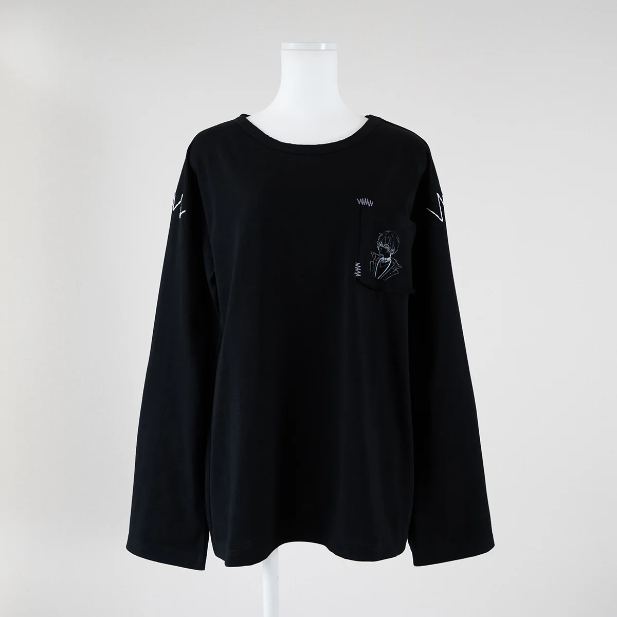 【或世イヌ】 2024誕生日 天竺アップリケ付きビッグシルエットロングTシャツ 黒