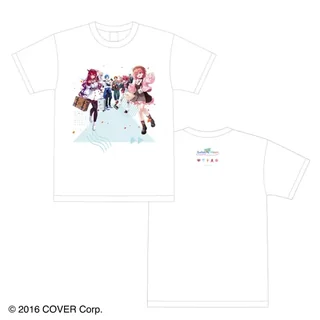 hololive Meet「Tシャツ キービジュアルver.」の商品画像（前面にキービジュアル、背面にロゴとモチーフアイコン）
