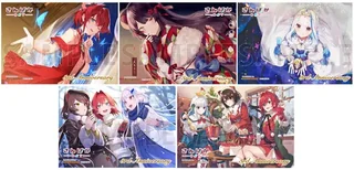 「さんばか」ロゴと「3rd Anniversary」の金色の文字が入ったブロマイド全5種を並べた見本画像で、ソロのイラスト3種と、冬の屋外やクリスマスの室内を描いた集合イラスト2種があり、各ブロマイドにGAMERSのロゴとNOT FOR SALEの表記があります。