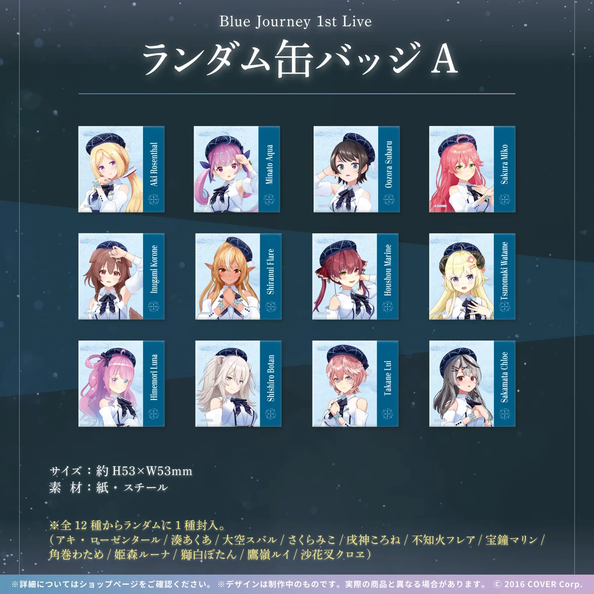 Blue Journey 1st Live「夜明けのうた」ライブグッズ 2次販売 ランダム缶バッジ A