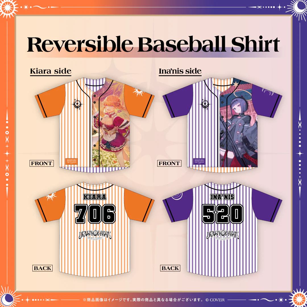【2次販売】Takanashi Kiara / Ninomae Ina’nis 1st Concert "Drawn to Dawn" ライブグッズ 予約商品 Reversible Baseball Shirtの公式画像