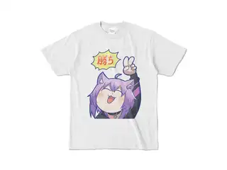 ＜新＞　猫又おかゆ「勝ち」Tシャツ カラーTシャツ - S - アッシュ (淡色)の公式画像