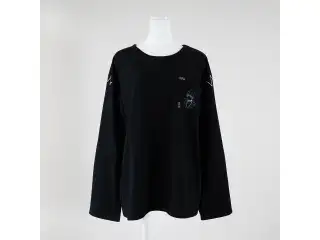 【或世イヌ】 2024誕生日　天竺アップリケ付きビッグシルエットロングTシャツ 黒